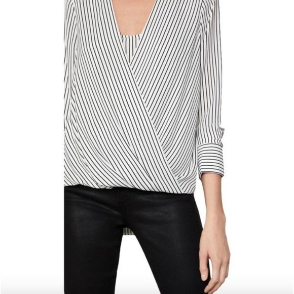 BCBG Max Azria Striped Faux Wrap Optic White Med - Picture 3 of 8